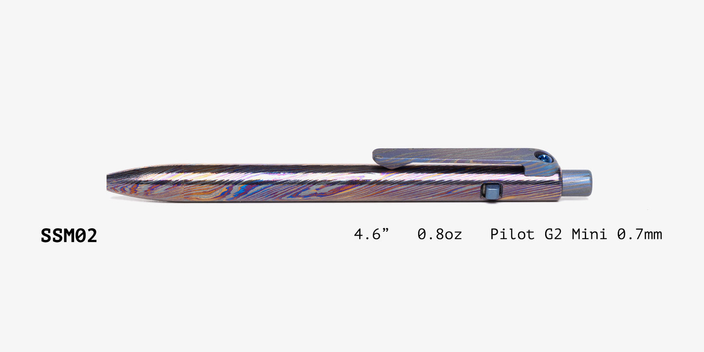 Full Zirconium Damascus Slim Side Click Pen
