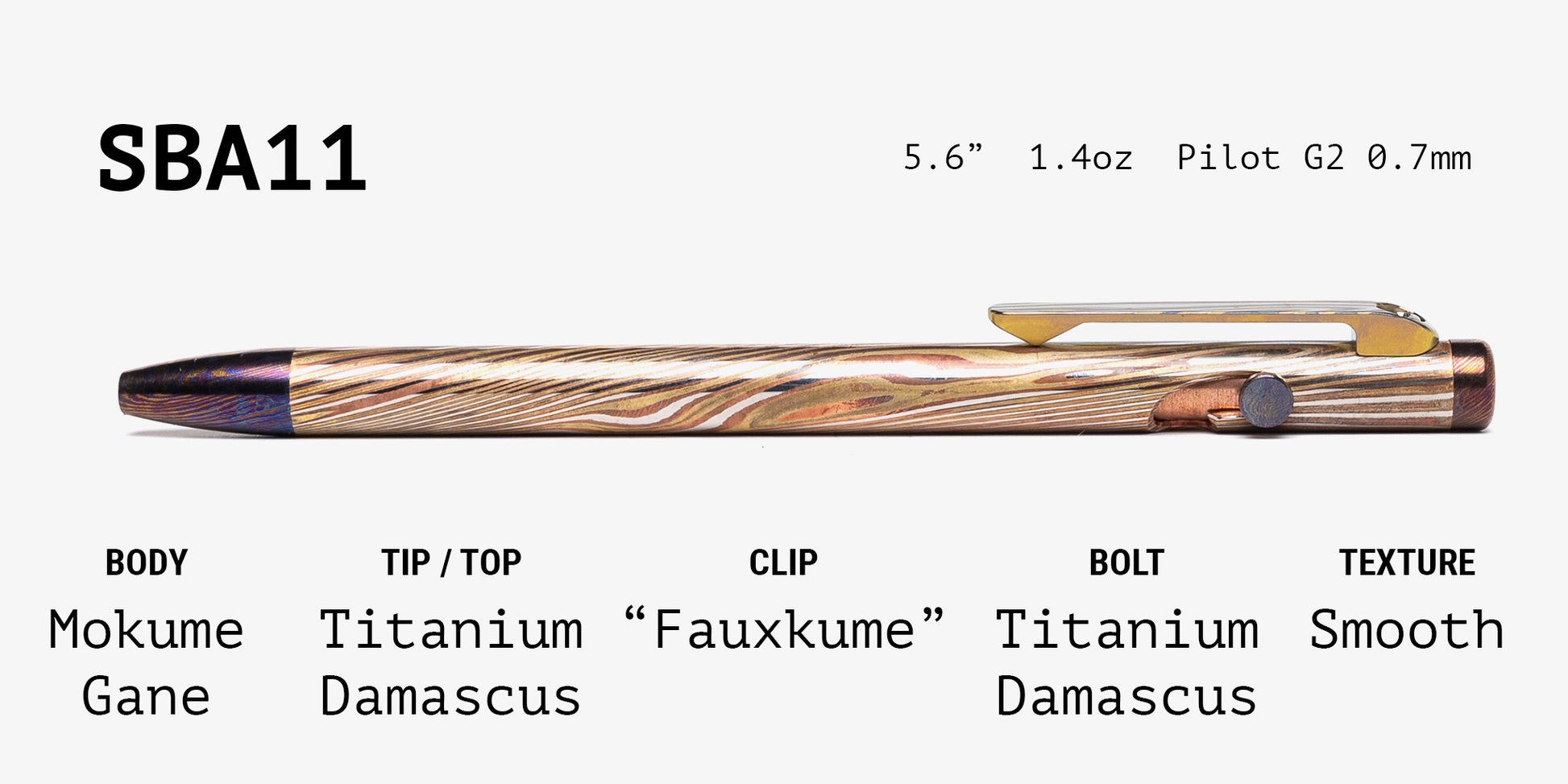 Full Mokume Gane Slim Bolt Action Pen