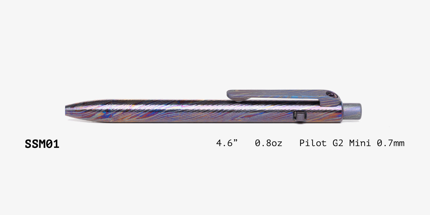 Full Zirconium Damascus Slim Side Click Pen